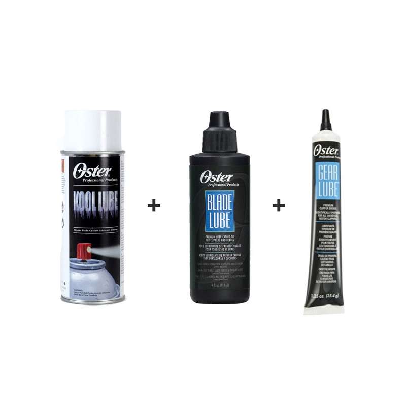 PACK LUBRICANTE OSTER KOOL LUBE, ACEITE BLADE LUBE Y GRASA GEAR LUBE